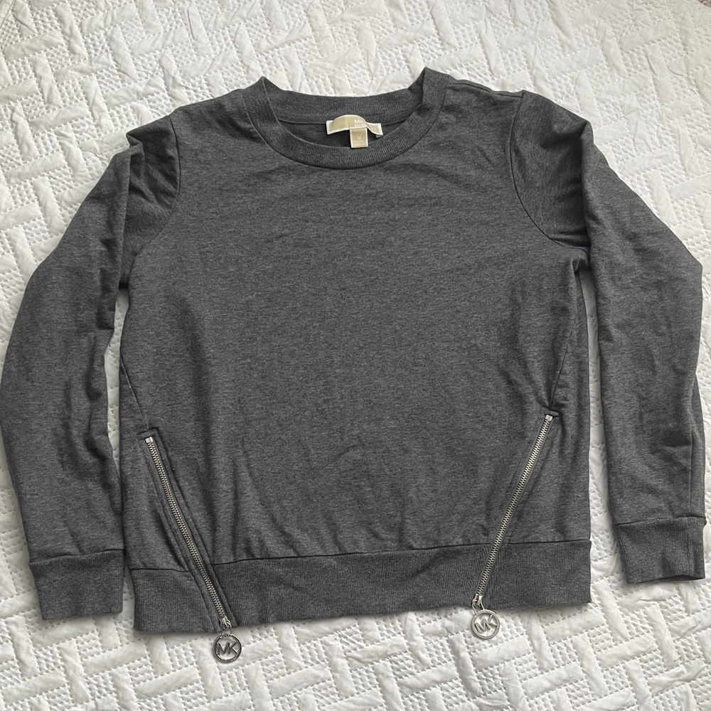 Michael Kors Charcoal Gray Pullover Sweatshirt with MK Zip Accents